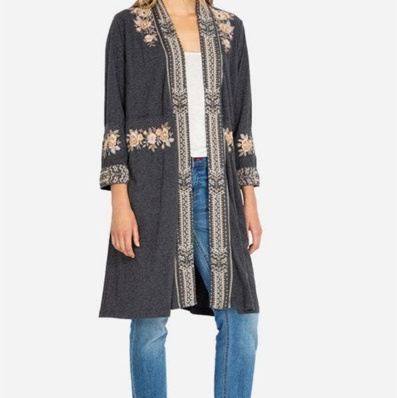 Johnny Was Sweaters - NWT JOHNNY WAS STUNNING MARUSHKA KNIT DUSTER CARDIGAN IN GRAY W/ EMBROIDERY.